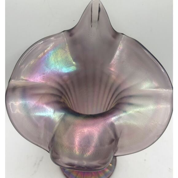 VTG Fenton Art Glass Amethyst Iridescent Violet Satin 7" Jack-in-the-Pulpit Vase - Picture 6 of 10